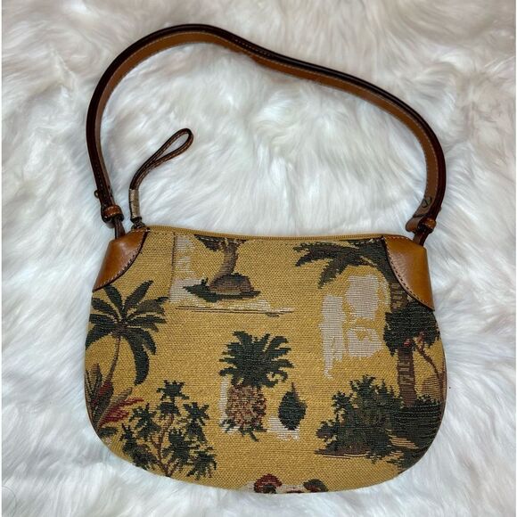 Tommy Bahama Tapestry And Leather Vintage Shoulder Handbag - Picture 1 of 6